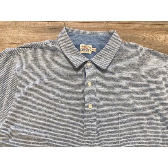Faherty Movement Mens XXL Short Sleeve Stretch Striped Blue Soft Golf Polo Shirt - Picture 2 of 5